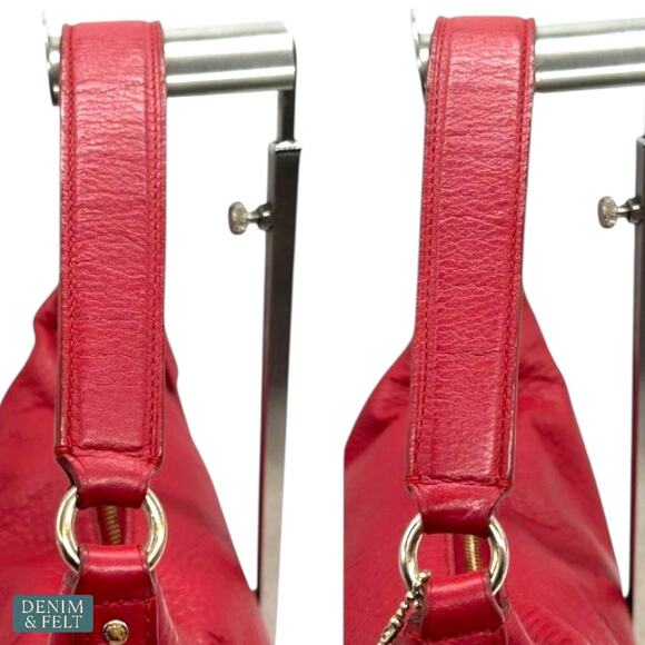 Coach Red Pebbled Leather Hobo Shoulder Bag w/ Crossbody Strap Gold Hardware - Picture 12 of 16